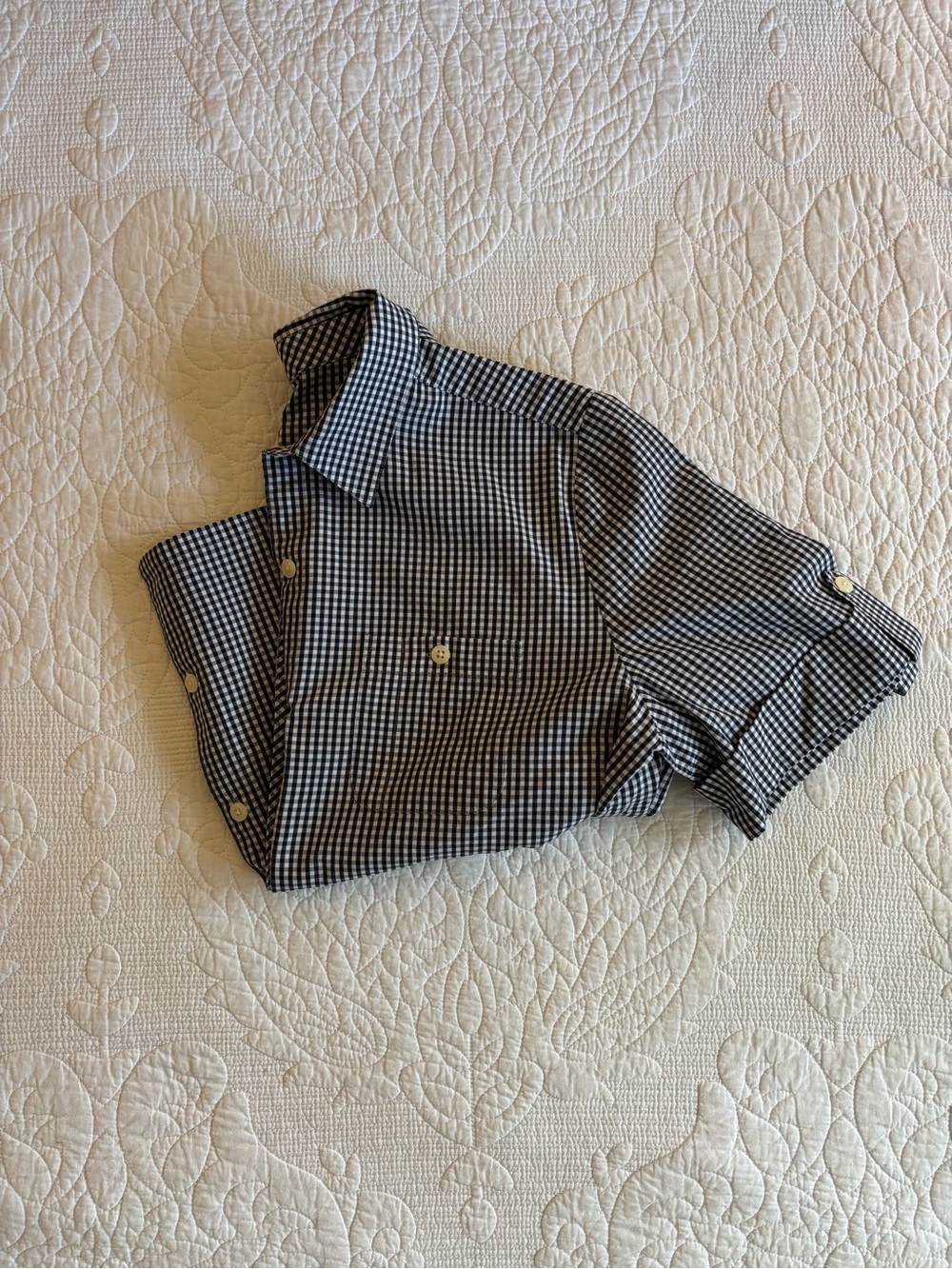 Women’s Navy and White Gingham Button-Down Shirt